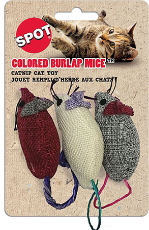 SPOT Colored Burlap Mice Toys 3 Pk - 524099